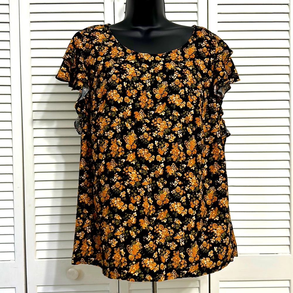 Cynthia Rowley Women LG Floral Ruffled Layer Short Sleeve Round Neck Top Shirt